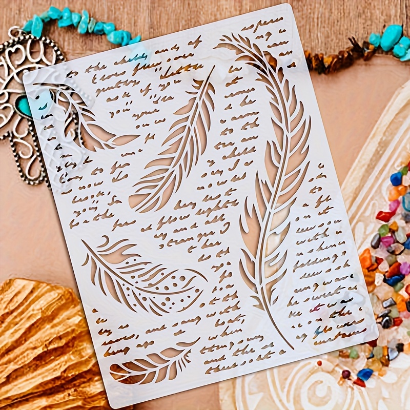 Feather Letter Template, 7.9" X 9.8", Reusable For Crafts, Collages, Painting Fabrics, Wood, Canvas, Floors, Walls, And Tiles