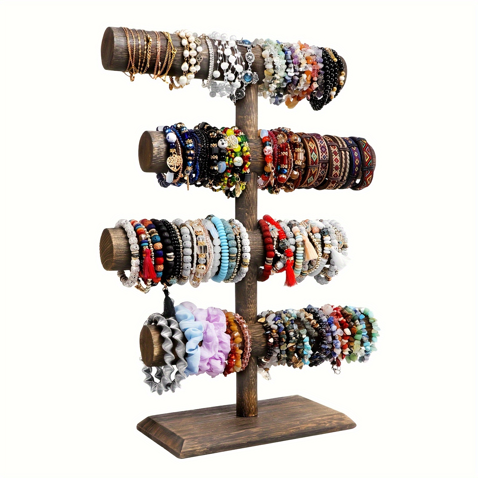 

4 Tier Wooden Display Jewelry Accessory Stand Bracelet Holder Bangle, Mother's Day Gift