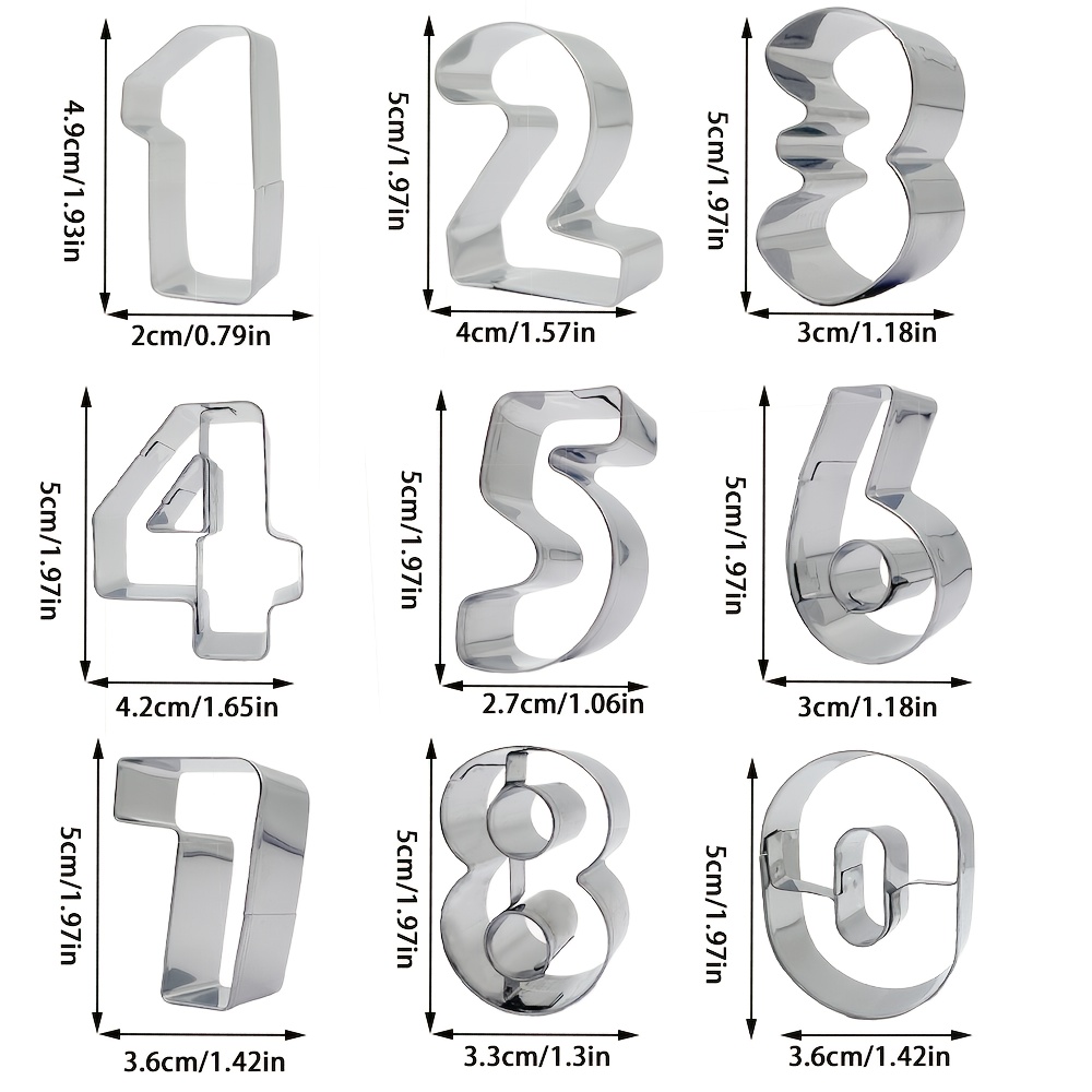 9pcs Number Cookie Cutters, Suitable For Baking 0-8 Number Fondant Cookie Molds, Birthday Cookie Molds