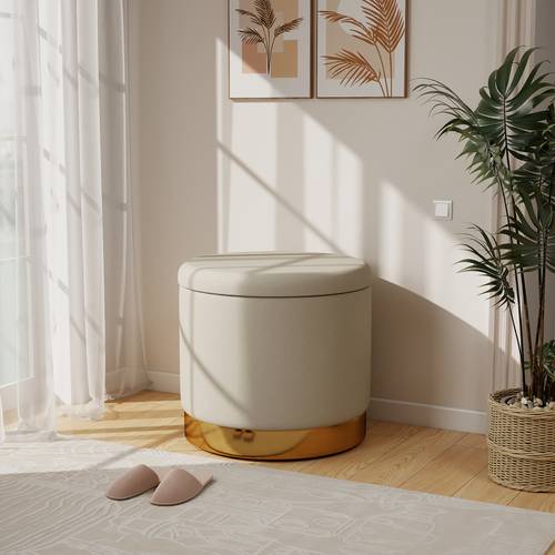 modern round ottoman ideal for living room bedroom or vanity comfy thick upholstered seat with hidden storage in leather or linen 4 color options