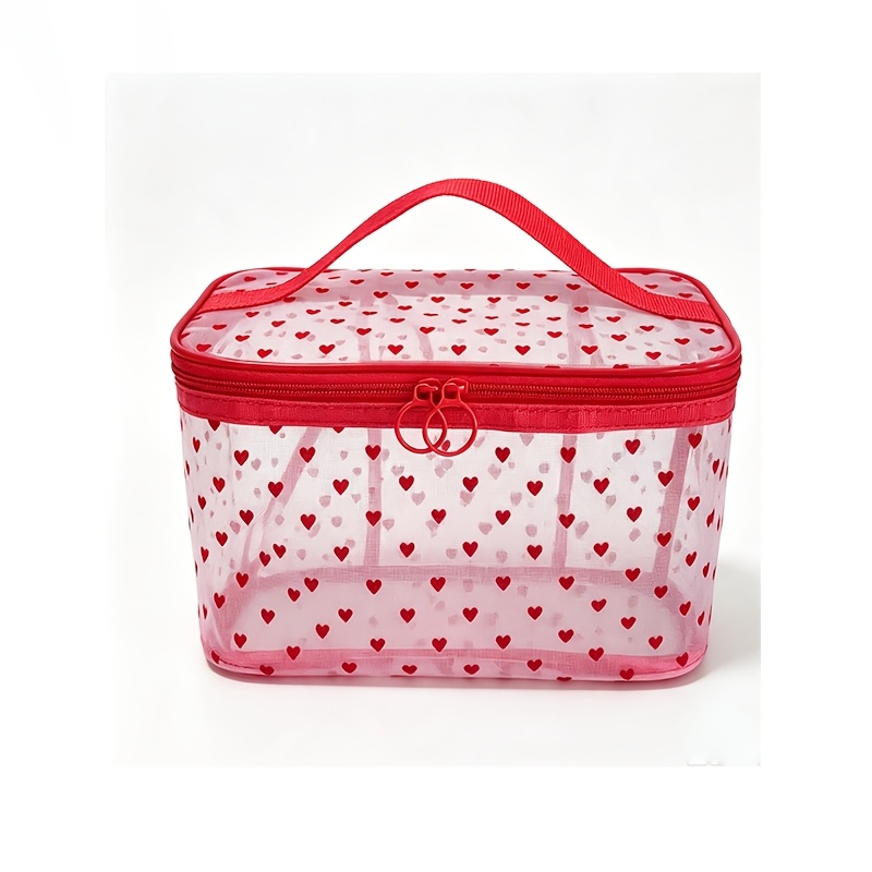 TEMU 2 options de couleur disponibles : Trousse de maquillage à main grande en à floqué avec cœur rouge pour le rangement des soins de , trousse de