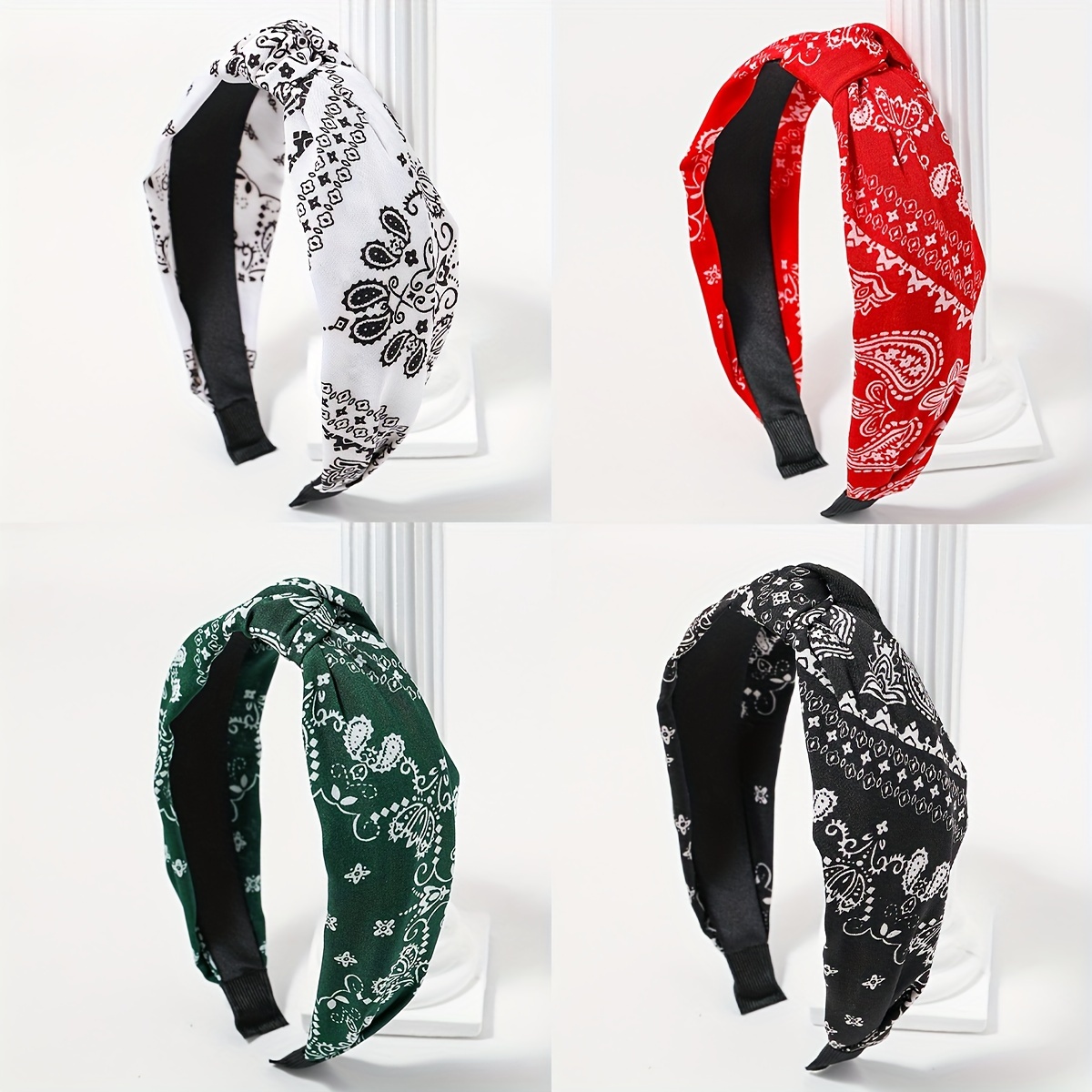 Boho Paisley Print Knot Wide headband Set Amazon.com : Xiyantiji White Bandana Hair Band for Women  main image 4