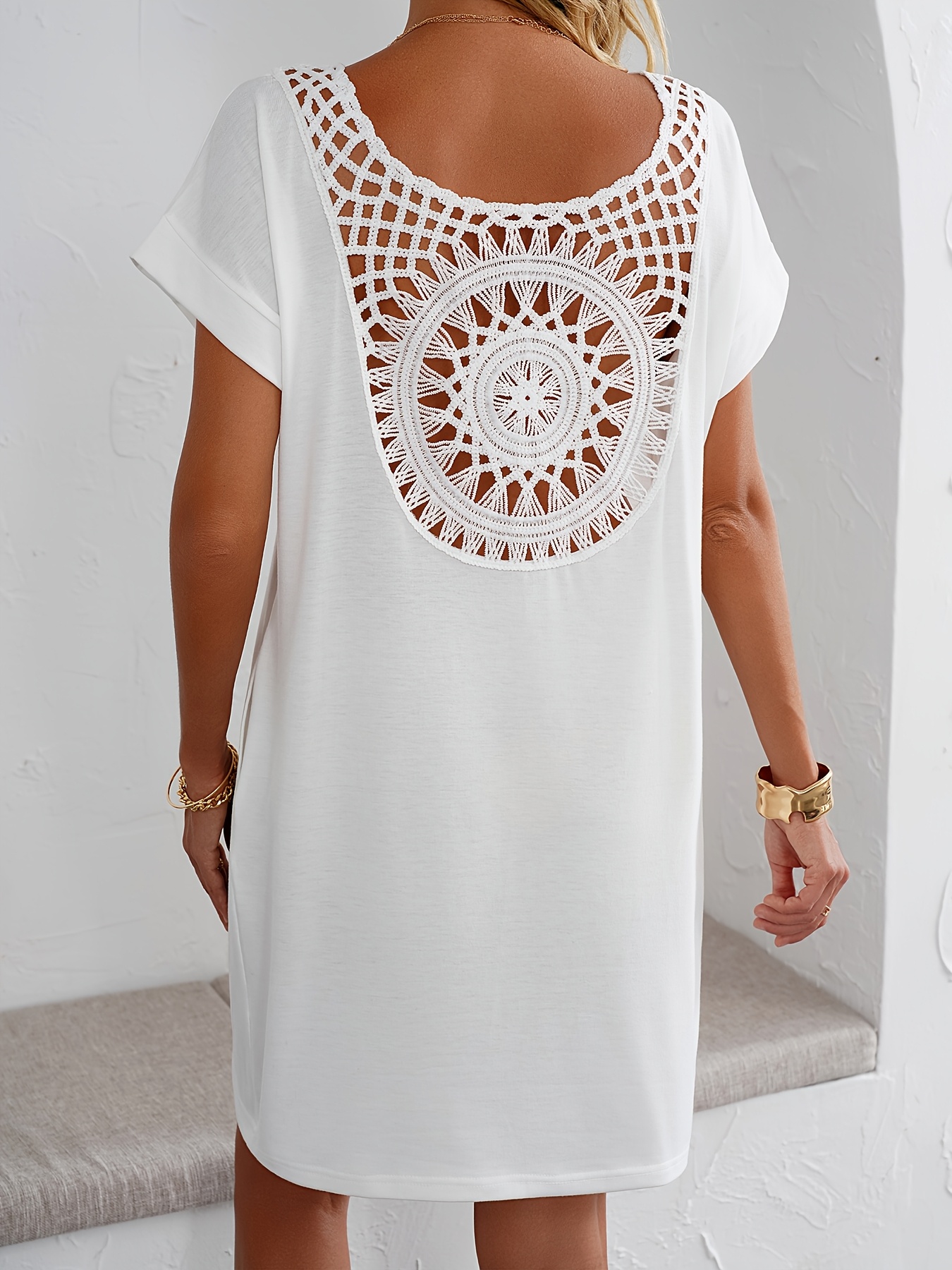stijlvolle witte jurk voor dames met ingewikkeld oogje Temu