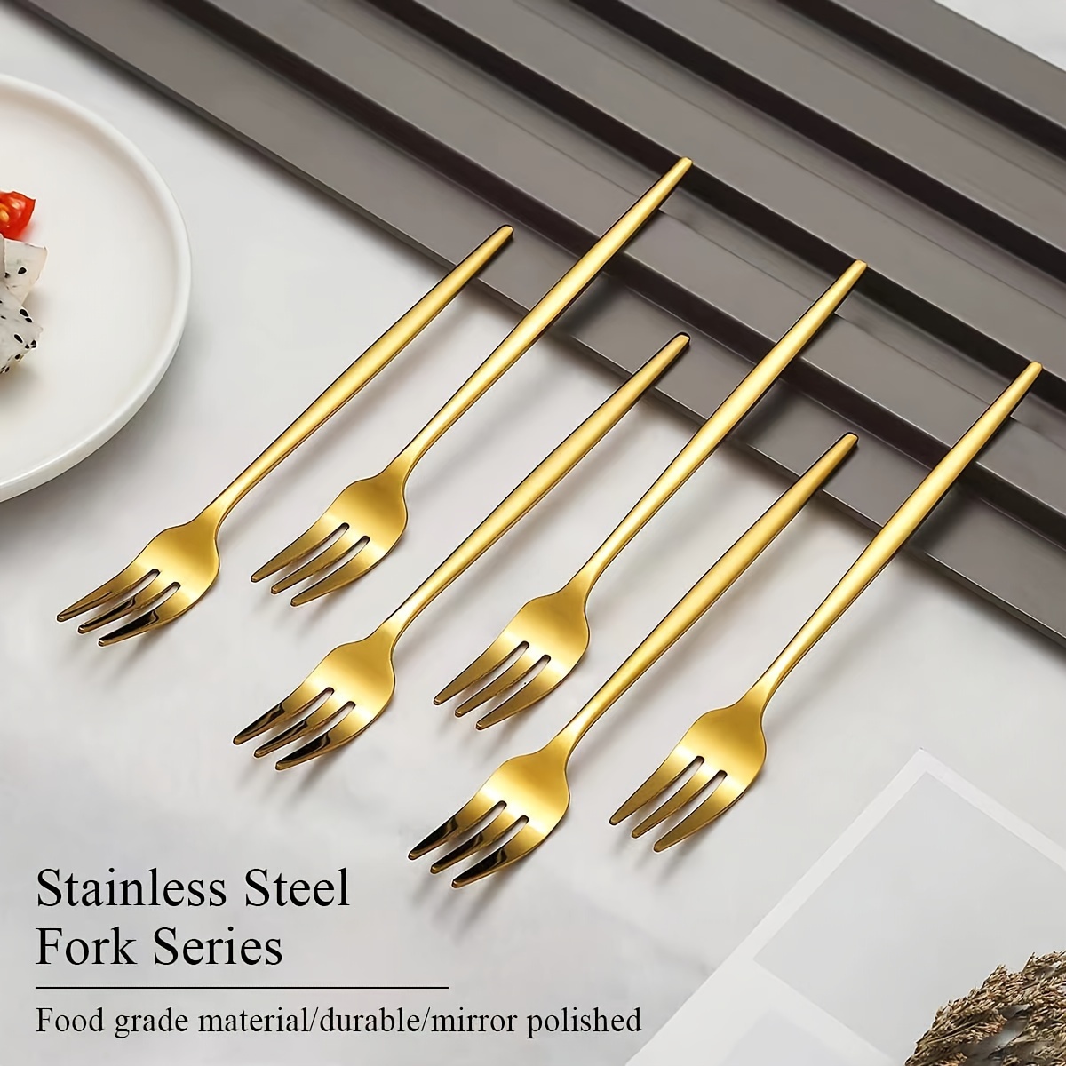 

6/12-piece Set 5.35in Golden Dessert Forks, Suitable For Kitchen And Restaurant, Eating Fruit And Cake, Birthday Party, Wedding, , Easter, Graduation Season