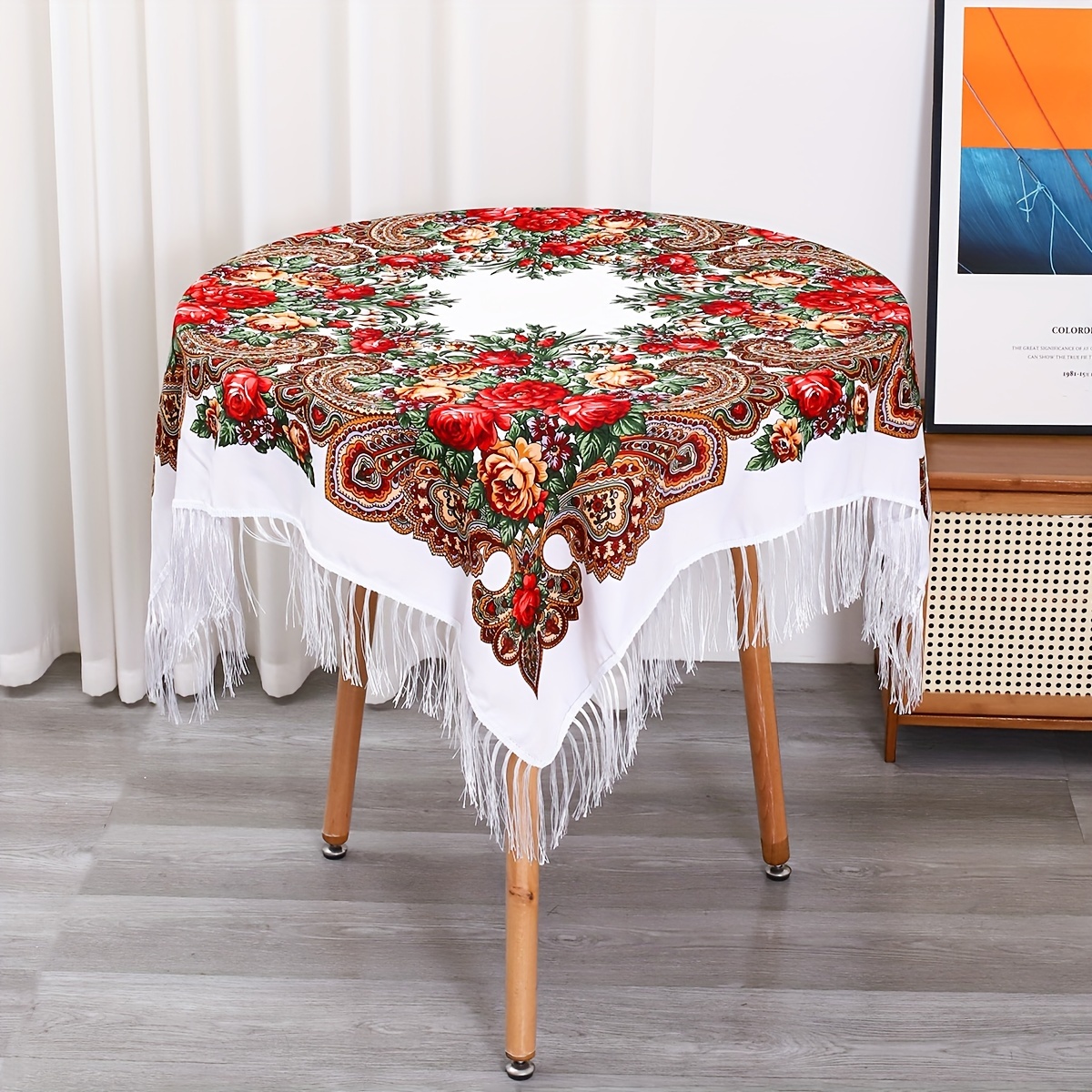 Image of Party Decoration Tablecloth Black White Red Multi-colored Rose Wedding Hall Dress Up Fringe Vintage Square