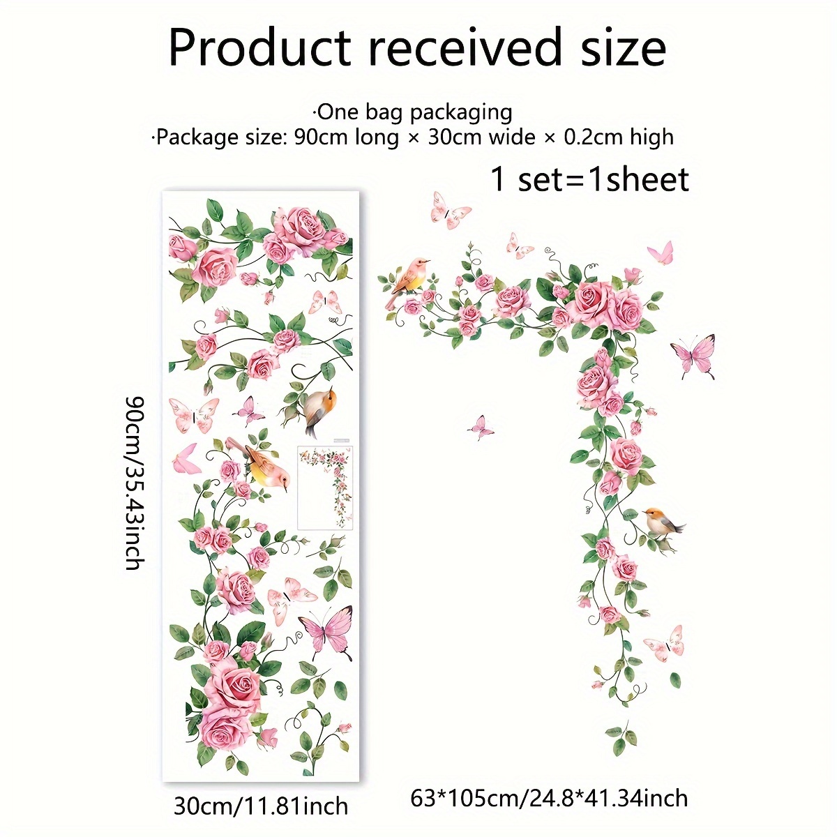 A Decorative Wall Sticker Featuring A Rose, Vines, And Butterflies For The Bedroom Door Frame And Background Wall, Model Ms3226-yl