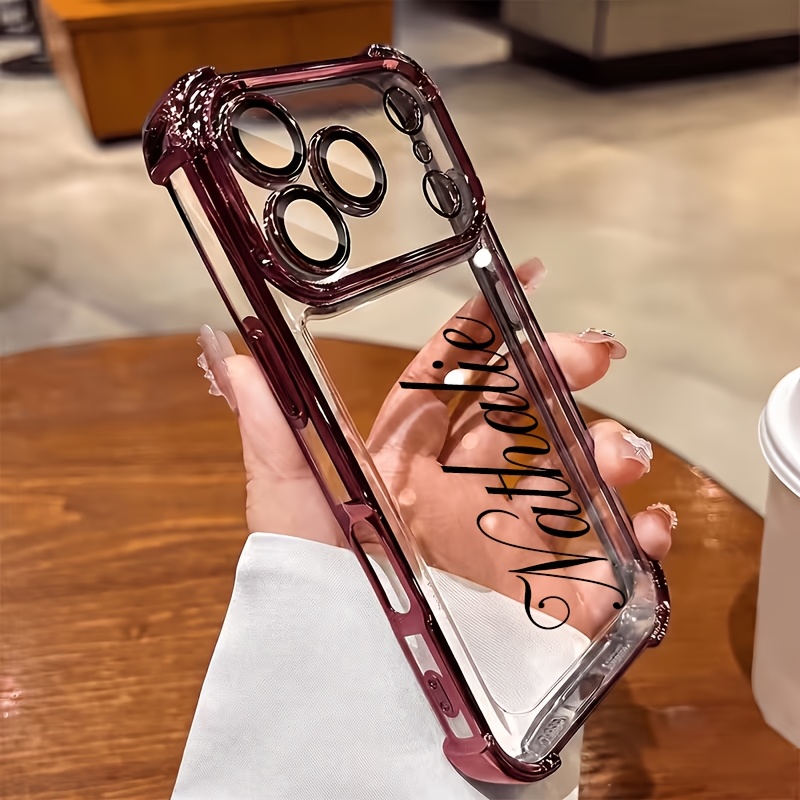TEMU Phone Case: Luxury Electroplate Clear Phone Case Film Glass Lens Protector Personalized Customized Name Compatible With Iphone 18 17 16 15 14 13