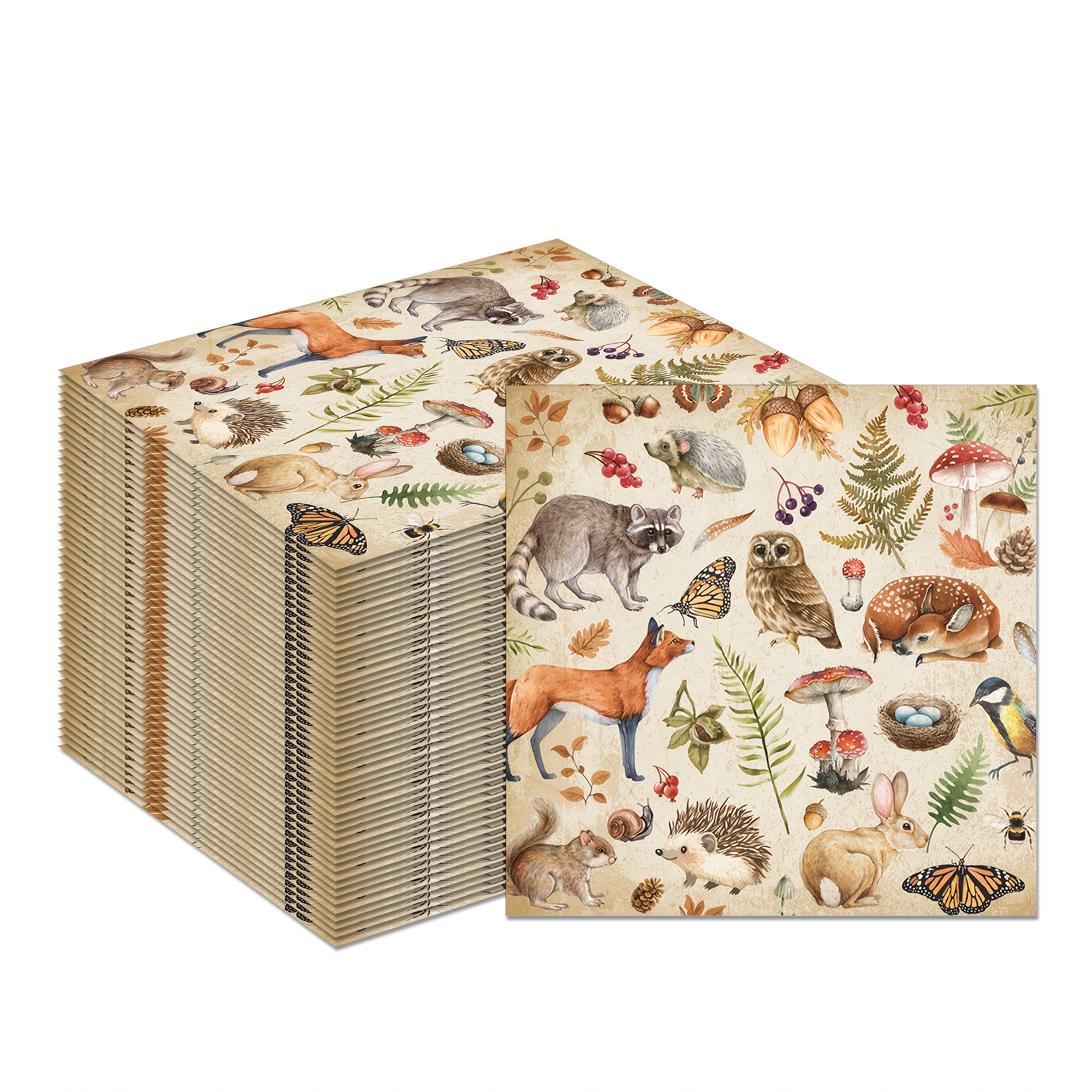 E-shop 20-teilige Retro Waldtiere Pilz Papier Servietten - Einweg-Servietten für Abendessen Getränke für Partys, , Geburtstage, Hochzeiten,