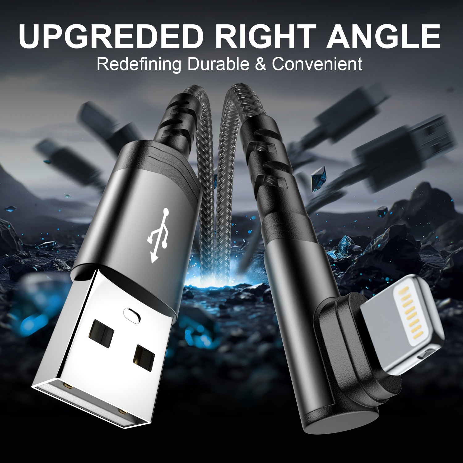 Nylon Braided Fast Charging Cable with a 90-Degree Angle, Compatible with for iphone Models 14, 13, 12, 11 Pro MAX, XR, XS, 8, 7, Plus, 6S, SE, And Ipad