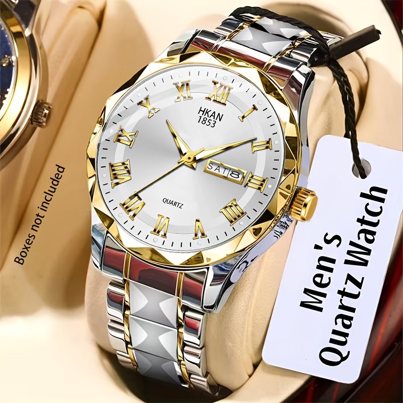 صورة العنصر ساعة HKAN رجالية من الفولاذ المقاوم للصدأ | ساعة كوارتز للأعمال، نمط عصري كاجوال، تأثير لامع، وظيفة التقويم والتقويم، غير مقاومة للماء، قرص دائري، مناسبة كخيار هدية
