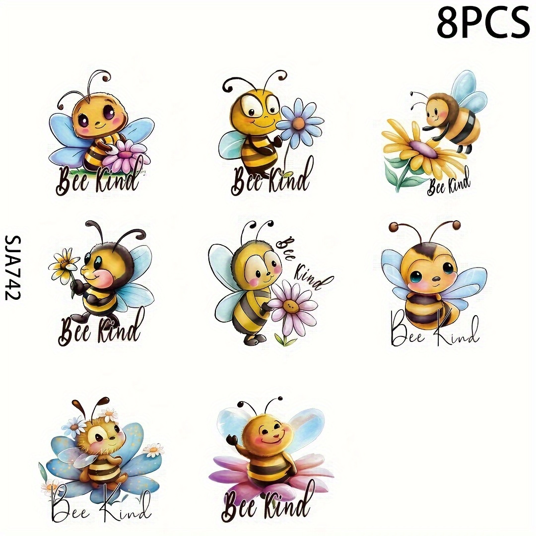 

8pcs Cute Bee Kind Quotes Pattern Uv Dtf Cup Stickers, Waterproof Sticker Pack For Decorating Mugs, Cups, Bottles, School Supplies, Etc, Arts Crafts, Diy Art Supplies