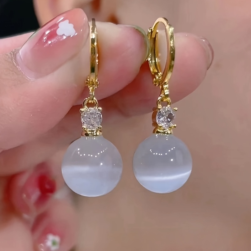 TEMU 1 Par de Pendientes Colgantes de Resina con , Hebilla de Cobre Incrustada con Zirconia Sintética, Pendientes de Diseño , Adiciones Elegantes y