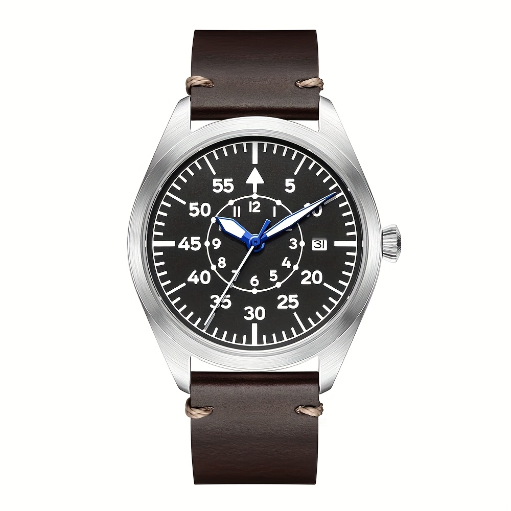 Steel Pilot Watch Automatic Movement - Sapphire Glass Pilot Luxury Mechanical Wristwatch Men