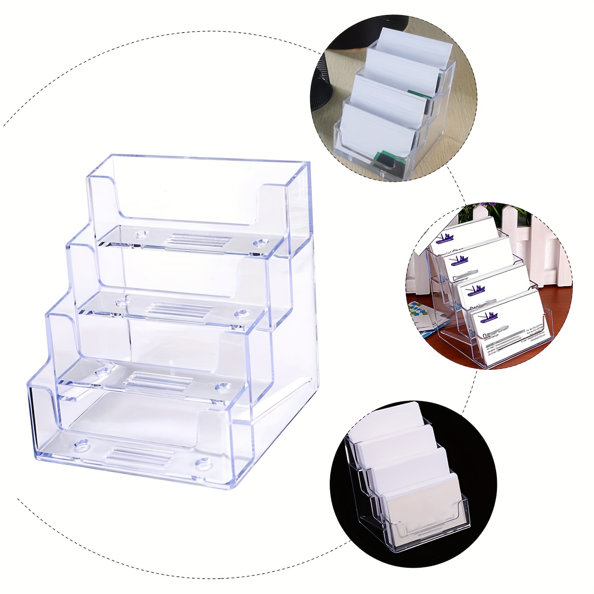 A Transparent Acrylic Business Card Box with 4 Compartments, Designed Vertically, Can Hold about 50 Business Cards Per Layer, Suitable for Placement on Counters Or Desks, Desk Organizer