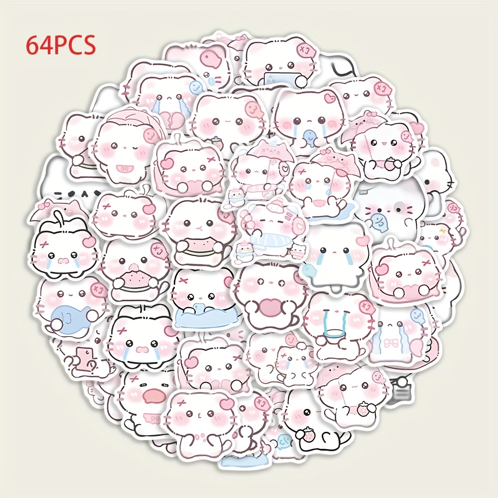 64pcs Rainy Mist Kittens Creative Cartoon Fun Stickers Decorative Water Cups Notebook Luggage Stickers