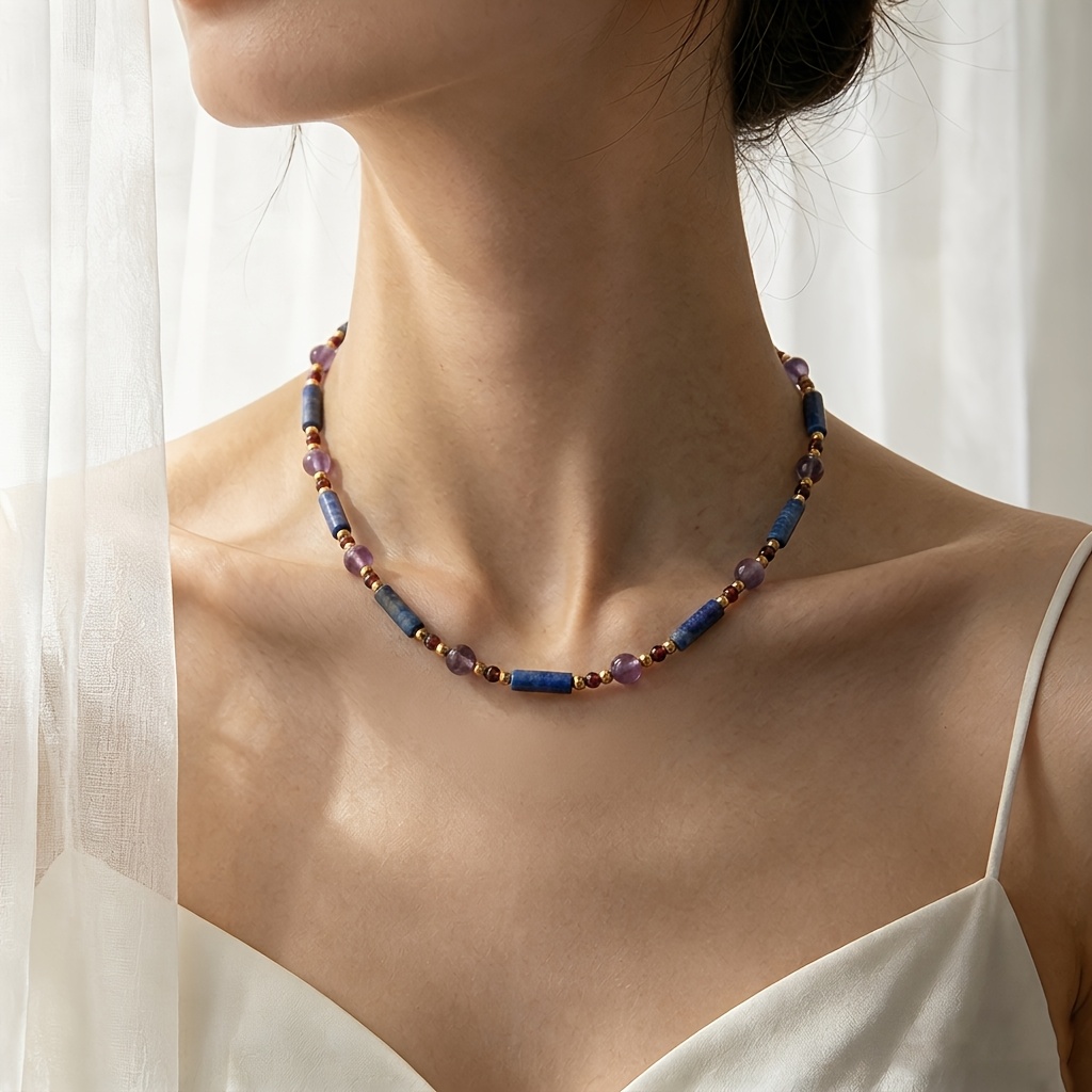 TEMU Collana con perline miste di e naturali, distanziatori in , catena clavicola in stile , design delicato e di nicchia, collana , versatile i