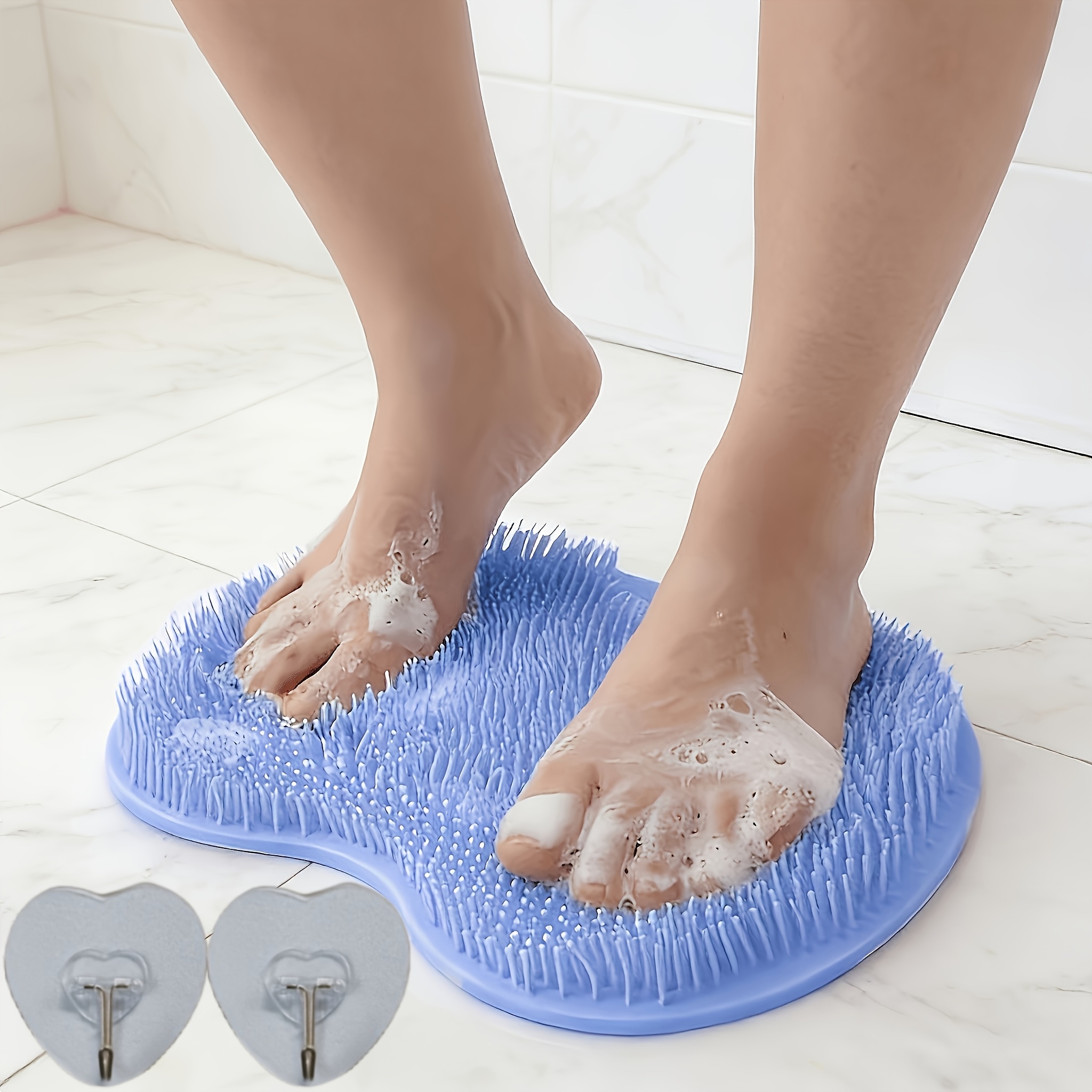 E-shop 3-teiliges Set (Große, strapazierfähige Fußmassage-Pads und herzförmiger Haken) - Wandmontierter, rutschfester Saugnapf - Geeignet für Dusche,