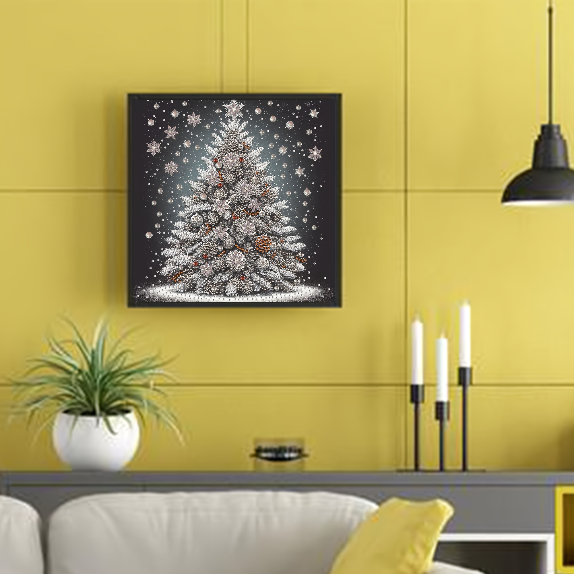 Image of Luo Si Xiang - Christmas Tree Pattern Diamond Painting Kit, 5d Shaped Partial Inlay Painting For Home Decoration Crafts, Handmade Creative Production