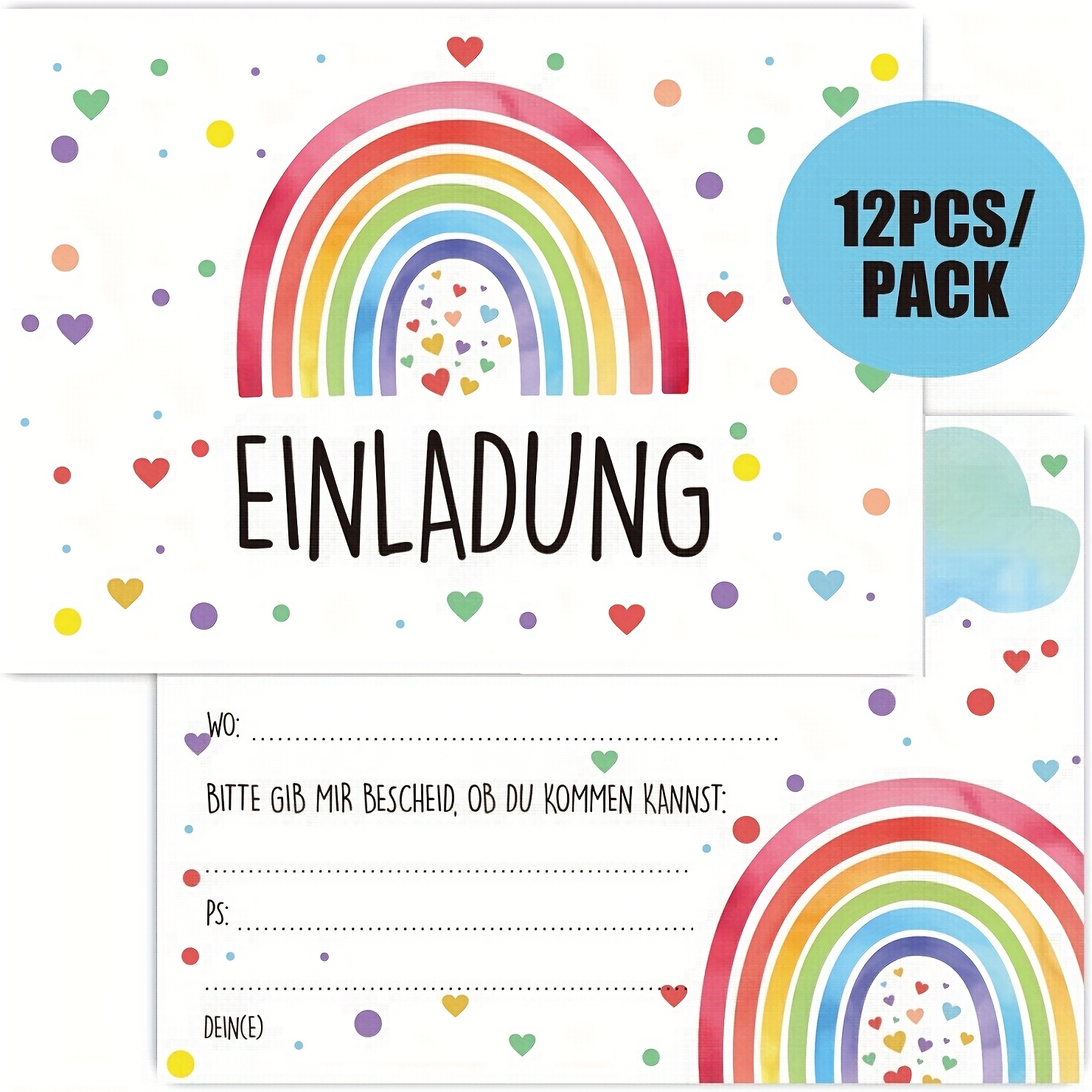 Image of A Set Of 12 Birthday Invitation Cards - Rainbow Pink Bohemian For Birthday Party Invitations - Party Invites And Birthday Invites
