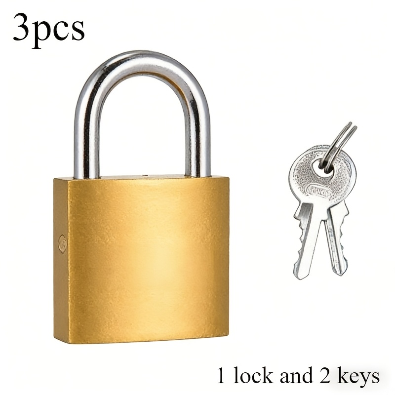 TEMU Set da 3 pezzi: 1 lucchetto con 2 chiavi, lucchetto in metallo stile ottone lucido con chiavi - Serratura di compatta per casa, uso esterno e