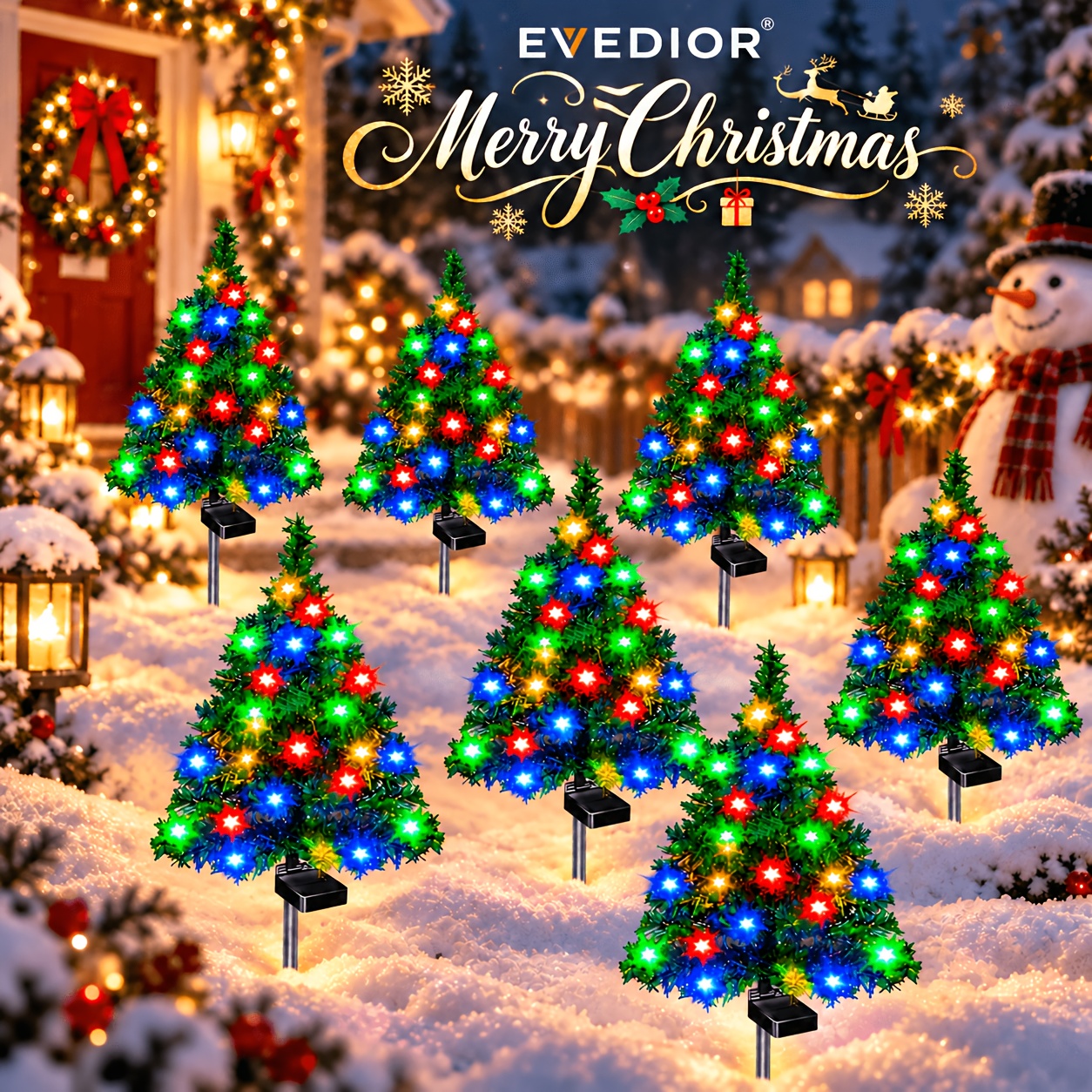 Solar powered outdoor artificial Christmas tree lights