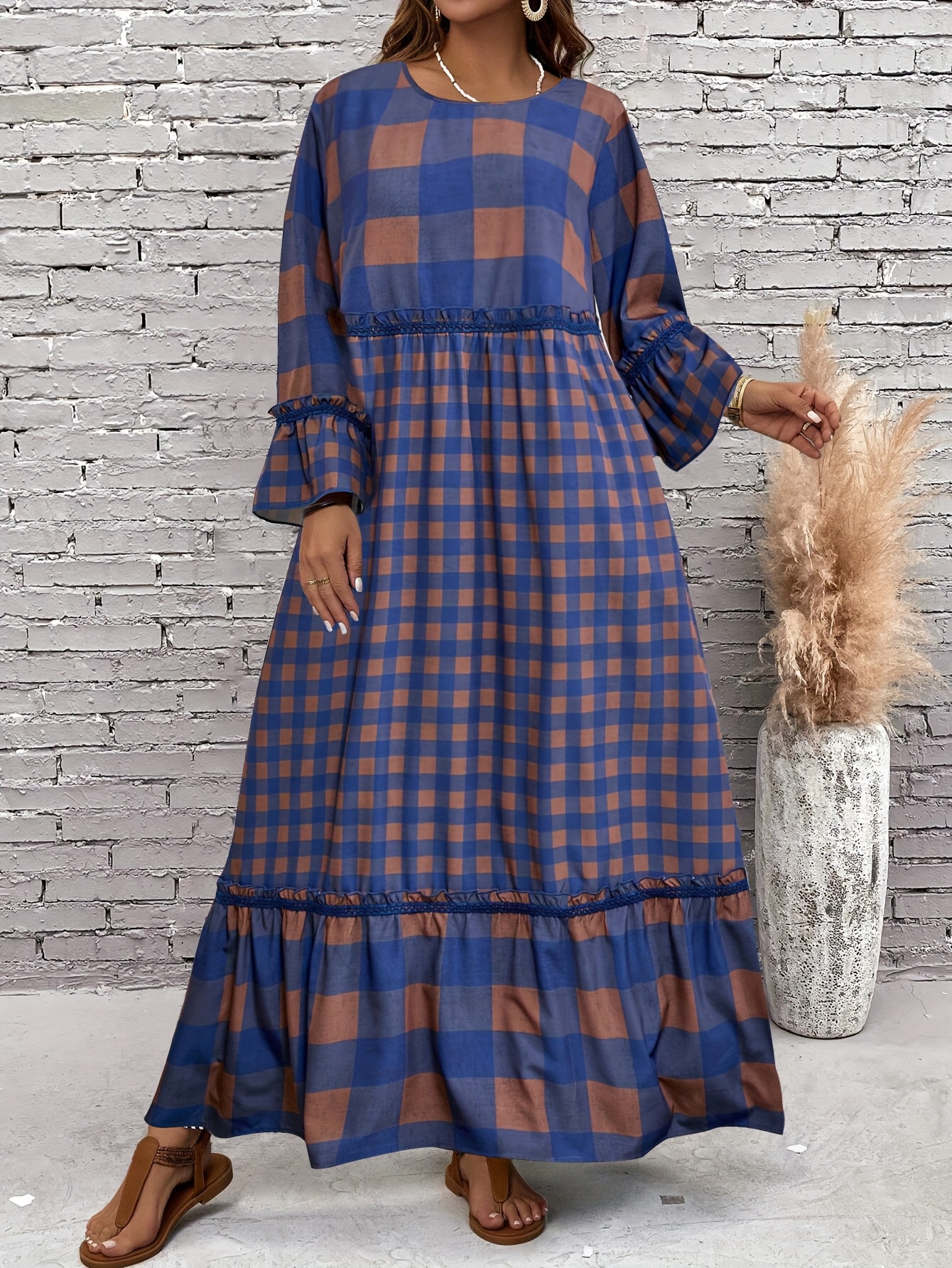 1pc elegant plus size womens long dress ruffle detail Temu