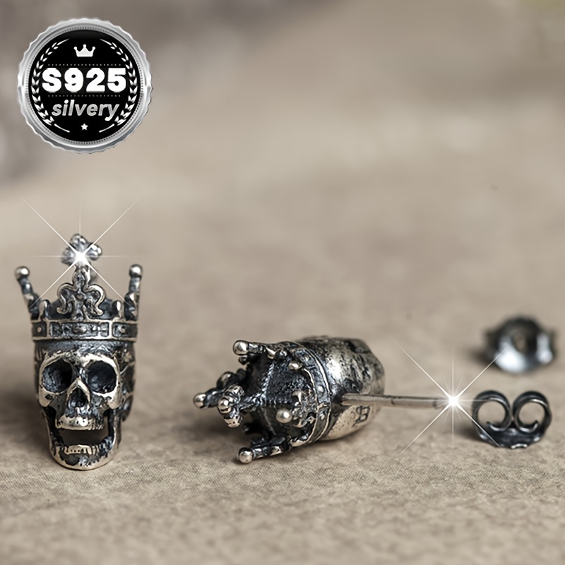 Silvery Retro Gothic Crown Earrings 2pc