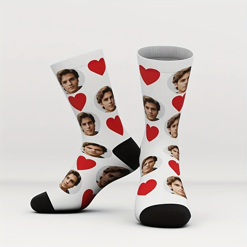 TEMU 1 par de calcetines de media pantorrilla de calidad con foto de rostro, calcetines divertidos y bonitos, calcetines de media pantorrilla para