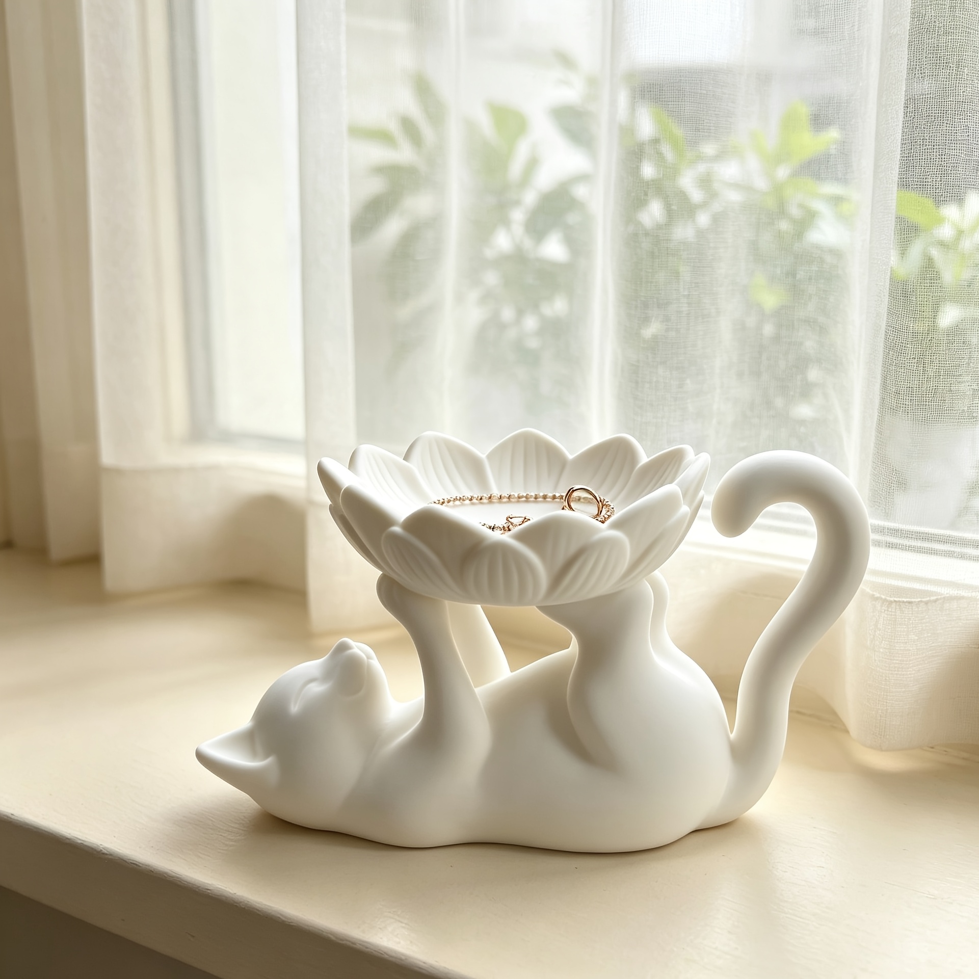 TEMU 3d Printed Fun Cute Kitten Holding Lotus Jewelry Organizer Tray, Essential Storage Box For Cat Lovers, Vanity Ring And Bracelet Holder, Ideal