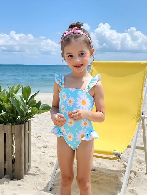 seaside beach vacation girls bikini cute floral print bodysuit