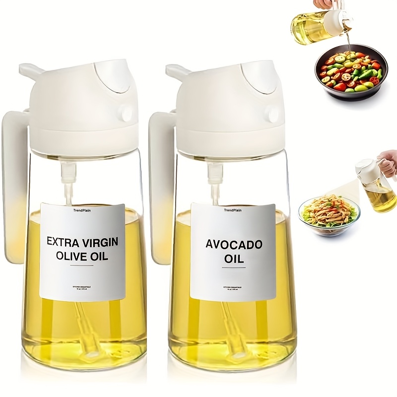 TEMU 2pcs Glass Olive Oil Bottles, 2-in-1 Oil Drip And Sprayer Kitchen Gadgets, Dark Green Glass Shade To Prevent Oxidation, 16oz/480ml Seasoning