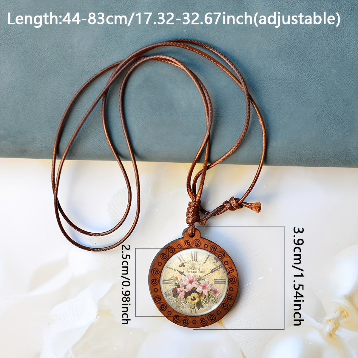 Vintage Clock Design Wooden Pendant Necklace