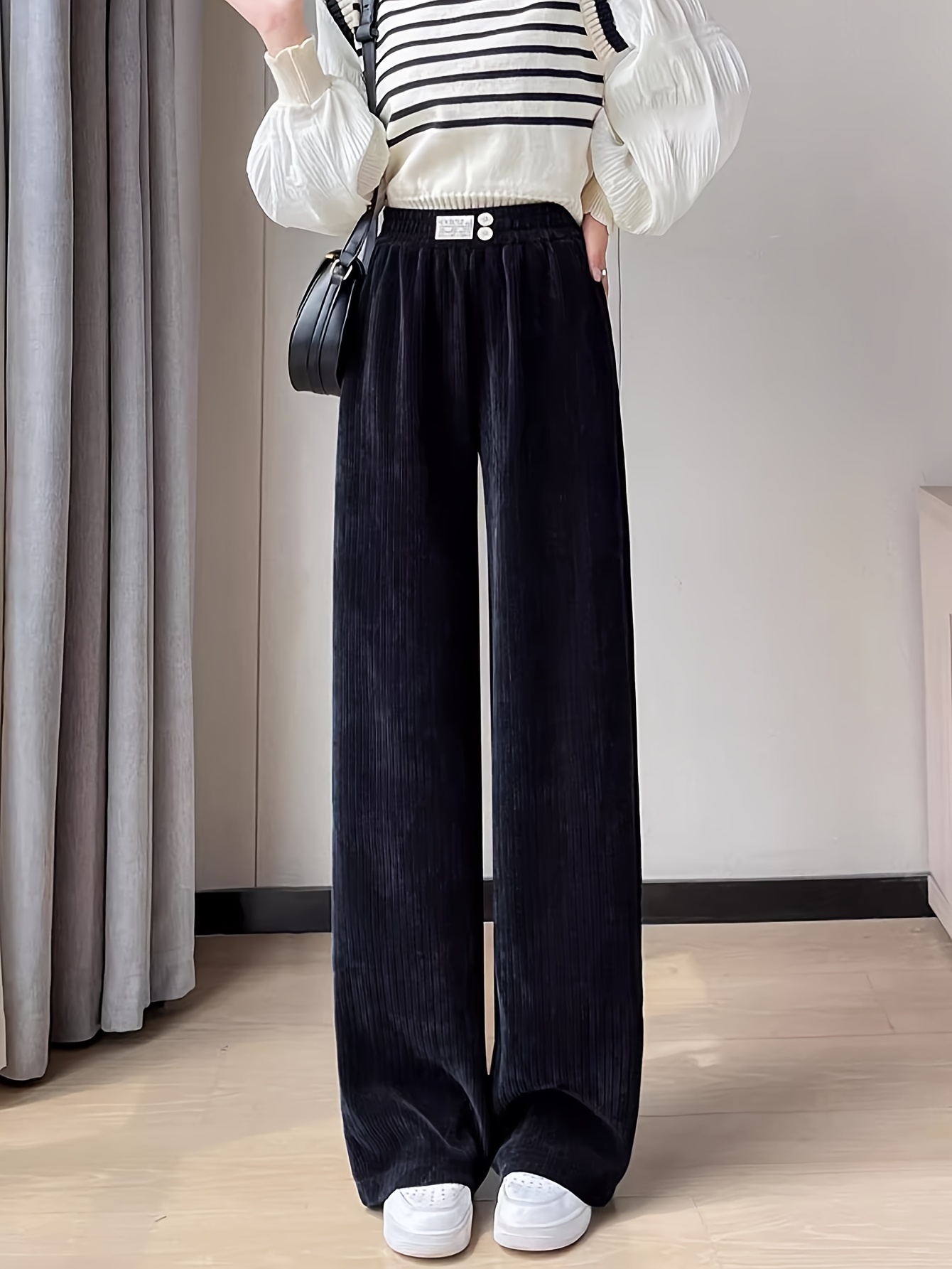 Women Wide Leg Pants High Waisted Cotton Palazzo Pants Work Long Trousers  With