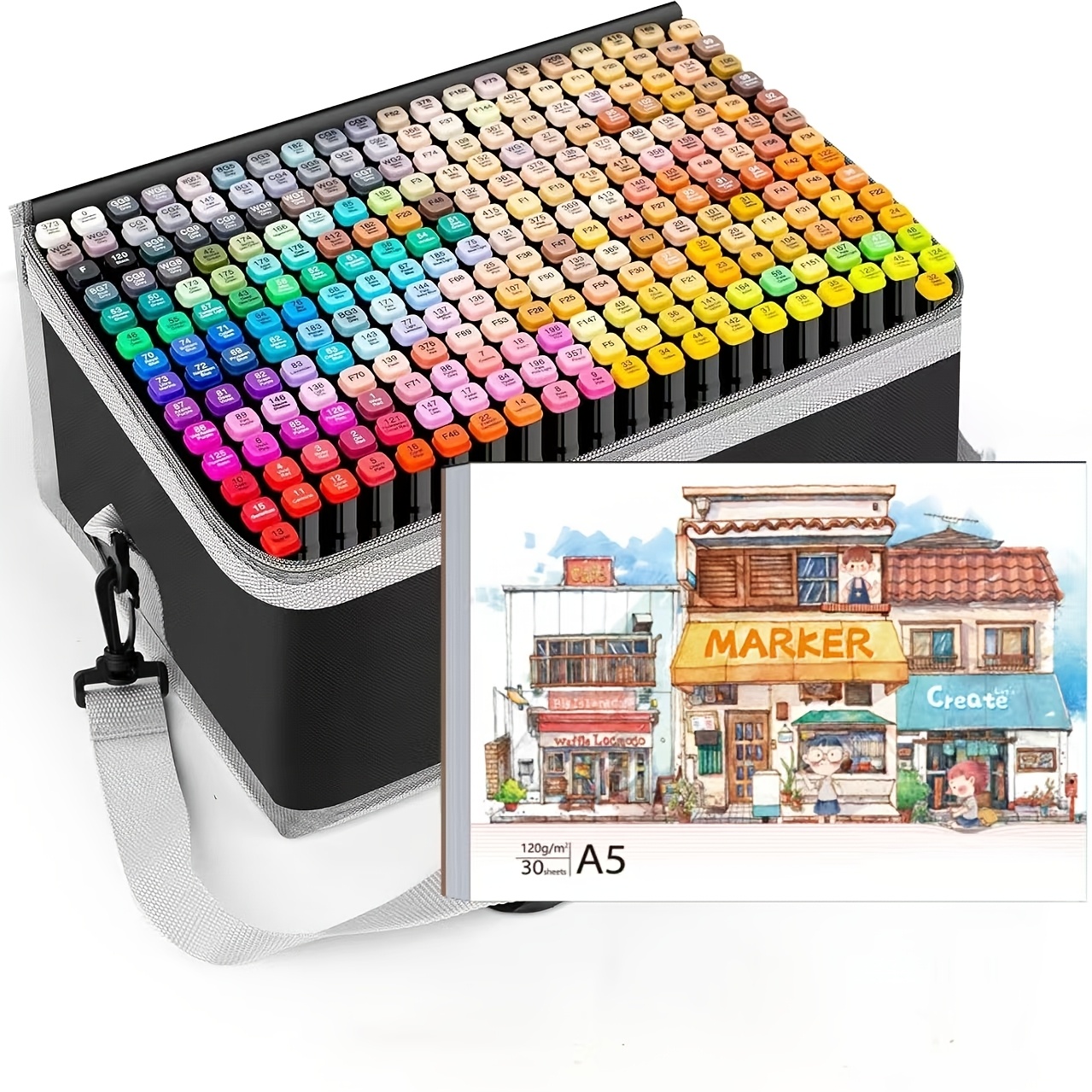 TEMU 262-color Dual-headed Art Marker Set | Alcohol-based Drawing Markers, Includes A Pen Holder And A Shoulder Strap Storage Box, Suitable For