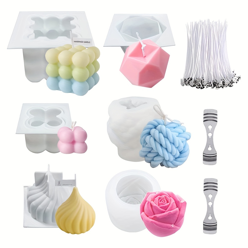 

Diy Candle Making Kit: 6-piece Silicone Mold Set With 3d Rose, Yarn Ball & Bubble Designs - Includes Wicks & Clips For Soy Wax, Soap, And Aromatherapy Candles