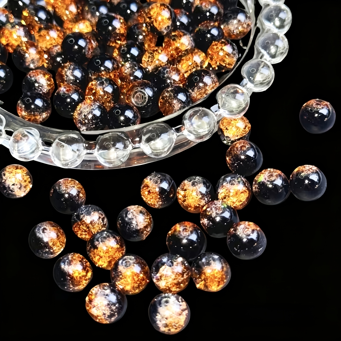 TEMU 78/155pcs Perles craquelées noires et orange de haute qualité de 8 mm, perles de verre de neige dégradé. Convient pour les décorations de fêtes,
