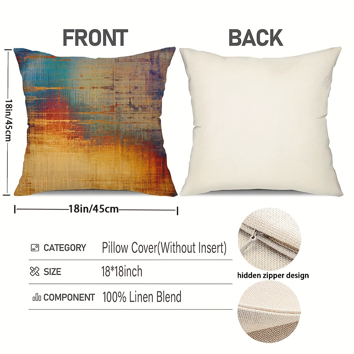 set of 4 double sided print vintage abstract pillowcases messy rust painting decorative pillow covers home decor for couch sofa living room bedroom Product details 5