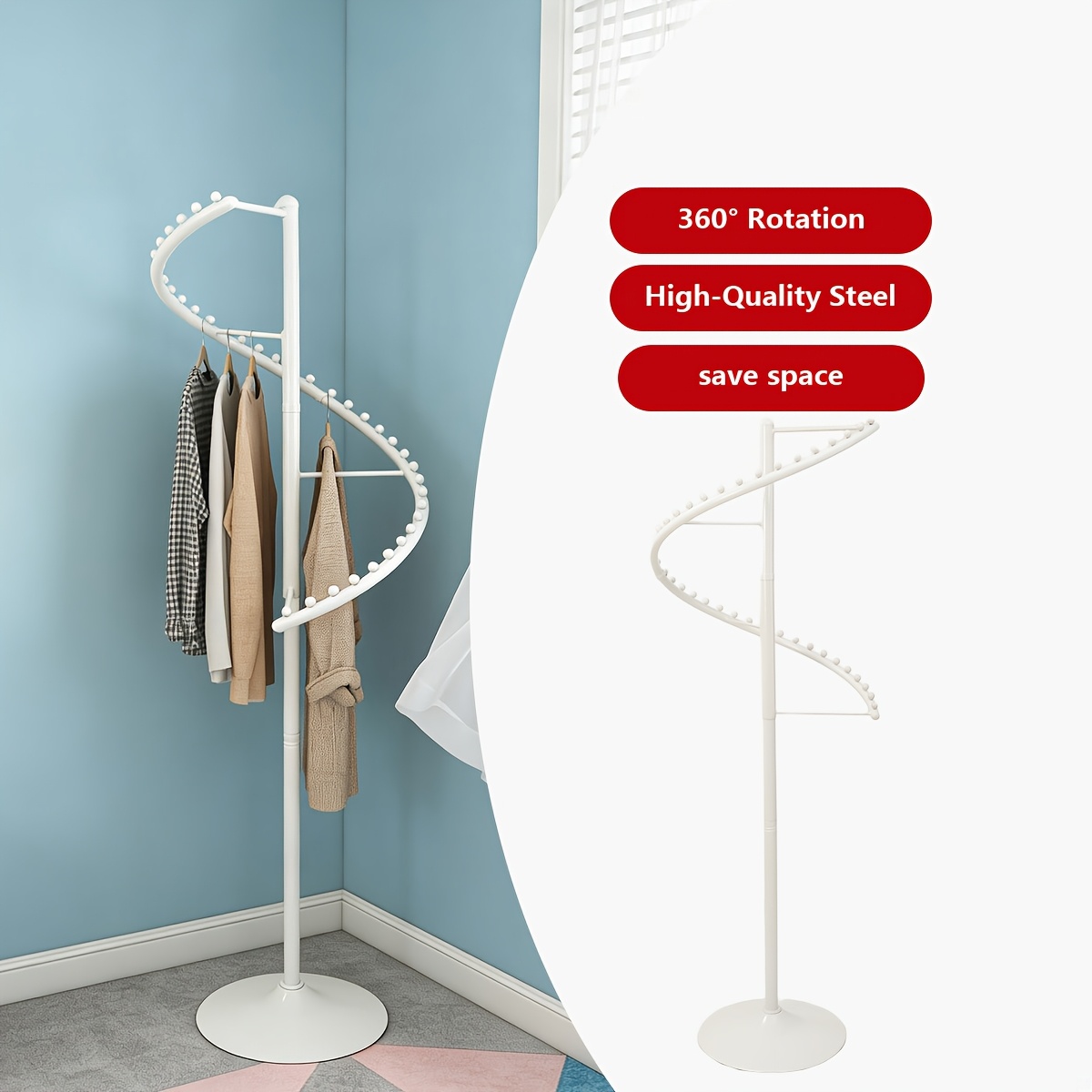 Image of Spiral Clothes Stands, 360° Rotatable Metal Clothes Stands, Freestanding Clothes Stand, Multifunctional Clothes Stands For Bedroom, Living Room, Shops (white)