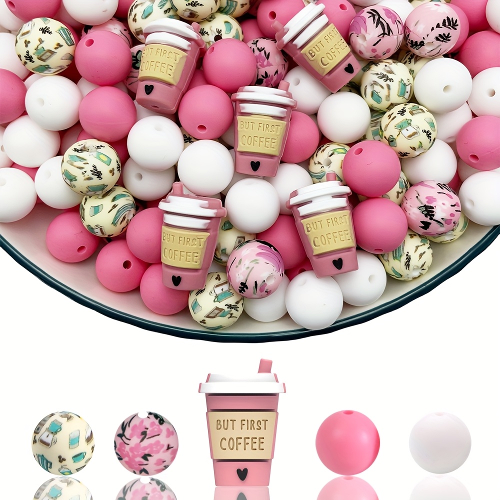TEMU 25pcs Coffee Silicone Beads Set, Suitable For Diy Handmade Bracelets, Necklaces, Plastic Pen Beading, Keychain And Other Decorative Crafts Beads & Bead Assortments