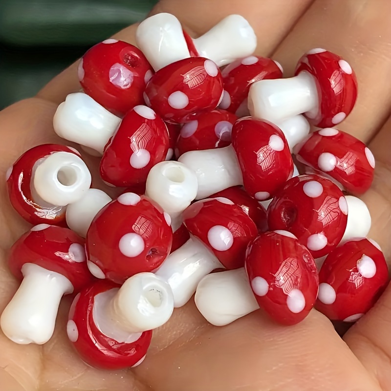 

10pcs Red Mushroom Lampwork Glass In Bulk Spacer Beads, For Diy Handmade Beaded Necklaces Earrings Bracelets Hairpins Pendant Accessories