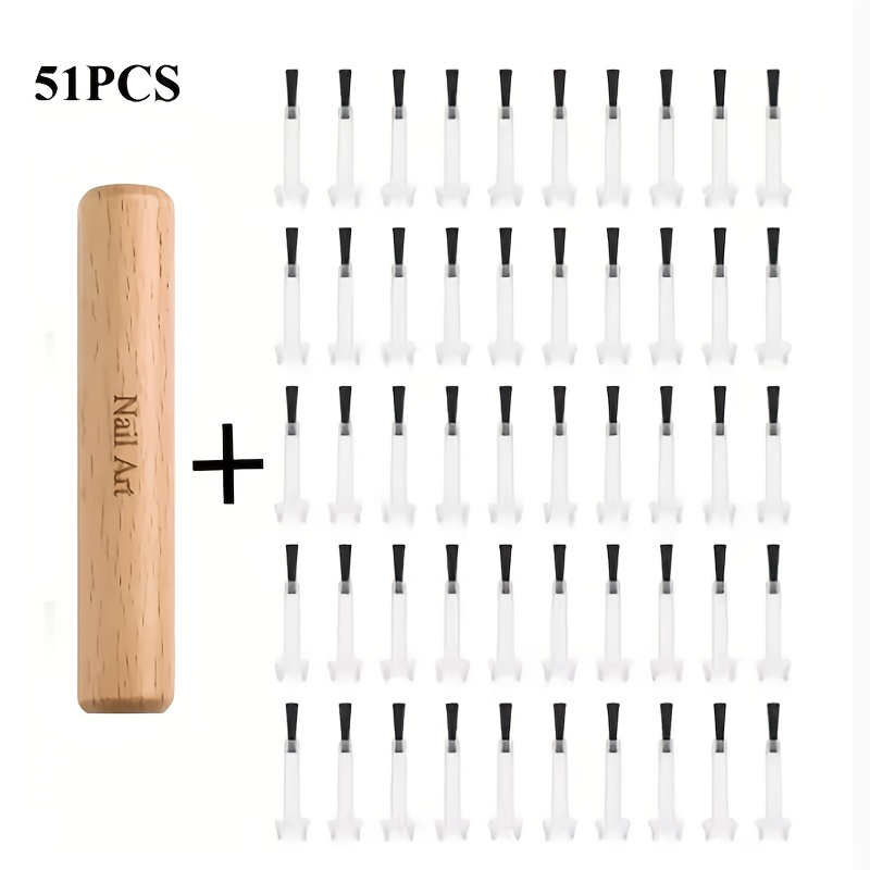 TEMU 51pcs Professional Nail Art Brush Set With Detachable Wooden Handle & Nylon Bristles - Multi-functional Nail Polish Applicator Suitable For