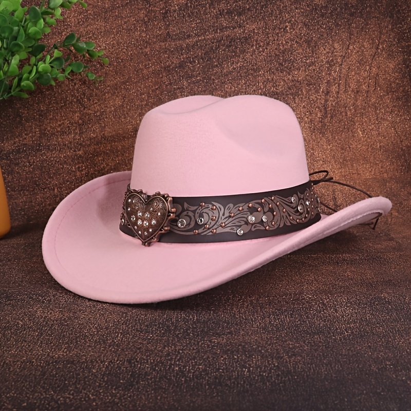 Pink Felt Cowboy Hat with Decorative Band Pink Felt Finish Western Cattleman Hat BFF-26PINK | Buffalo  main image 3