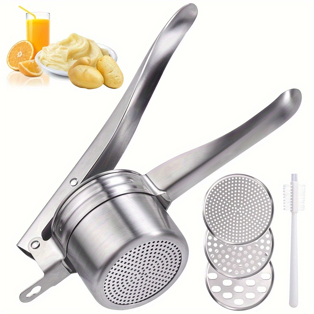 

Stainless Steel Potato Ricer & Masher - 15 Oz Heavy Duty With 3 Interchangeable Discs, Perfect For Spaetzle, Passatelli & More - Essential Kitchen Gadget