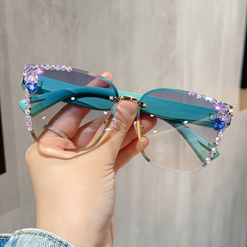 

Y2k Inspired Square Glasses Frameless With Shiny Rhinestone Accents Gradient Lens Fashion Eyewear For Women And Men