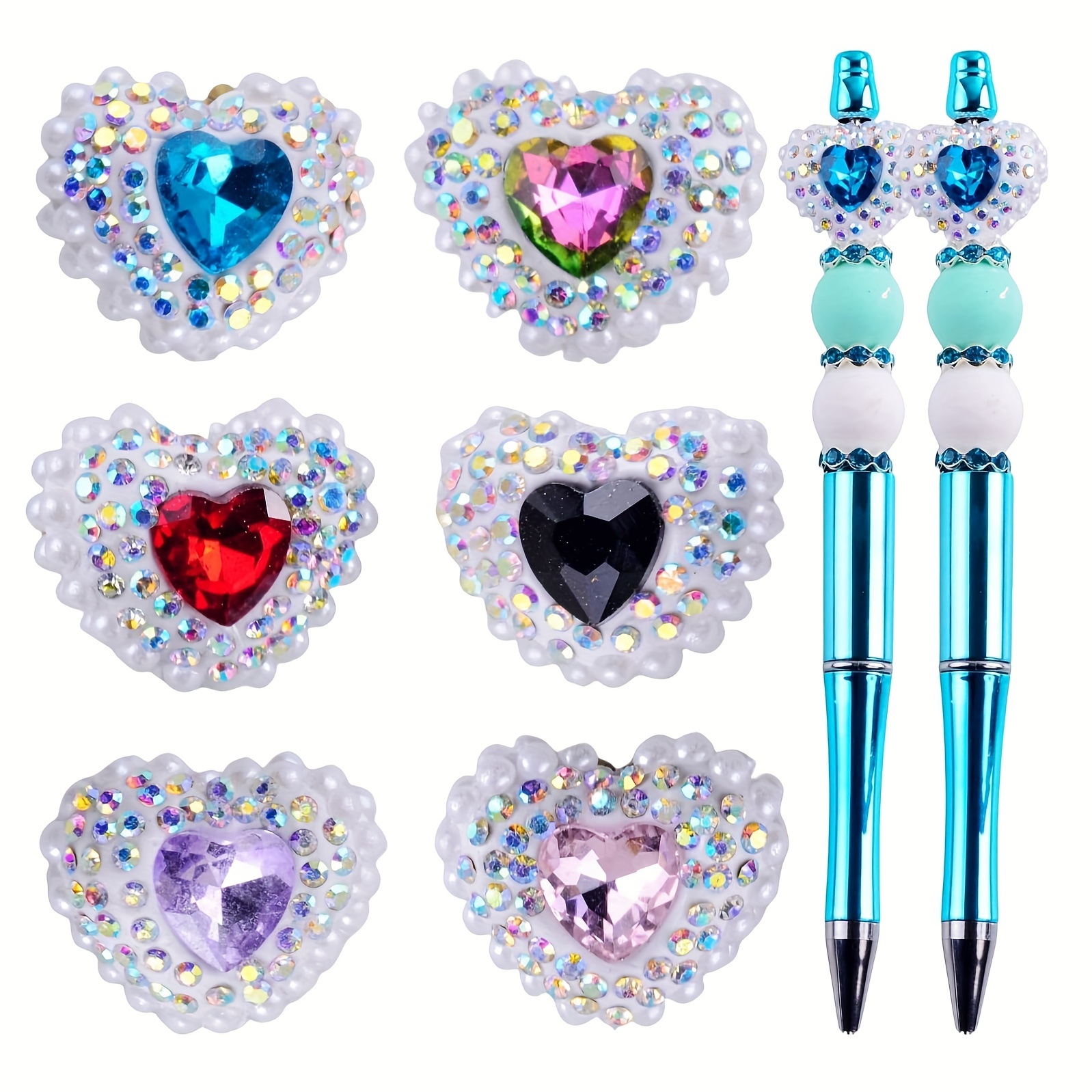 

5pcs Beads For Pens, Bling Glitter Sparkle Chunky Heart Pen Beads For Beaded Pens Jewelry Keychain Making, Large Beads Bulk Diy Suppliers