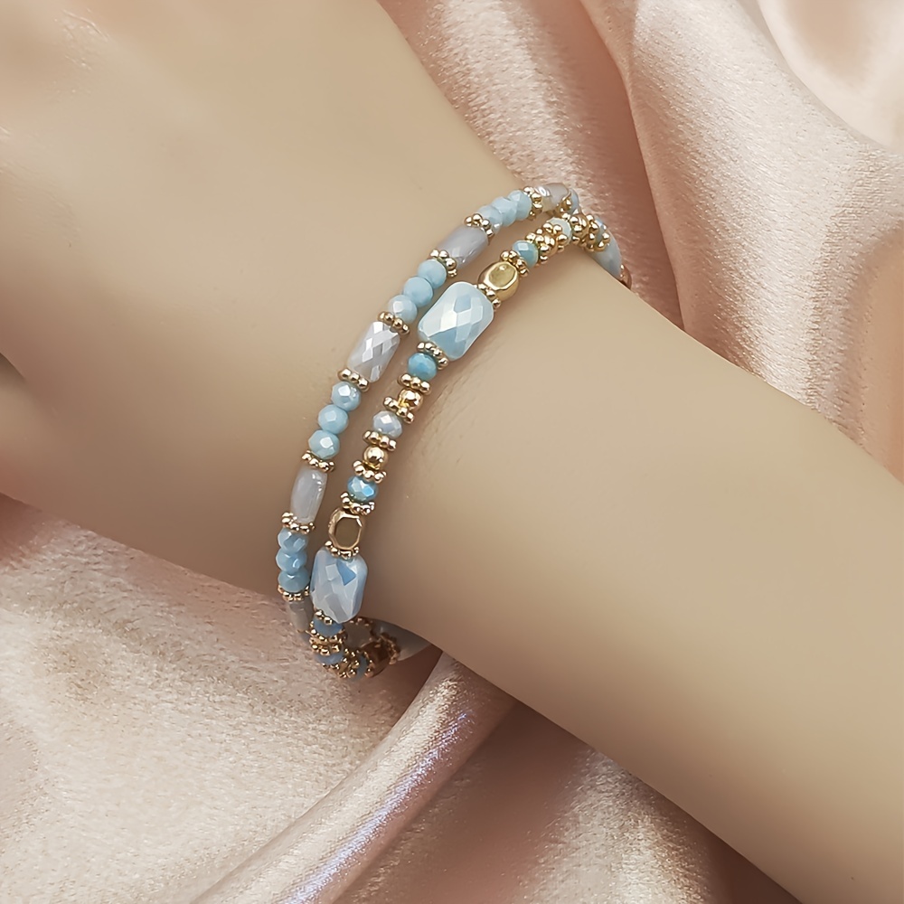 Bohemian Glass Bead Bracelets with Golden Tone Spacers