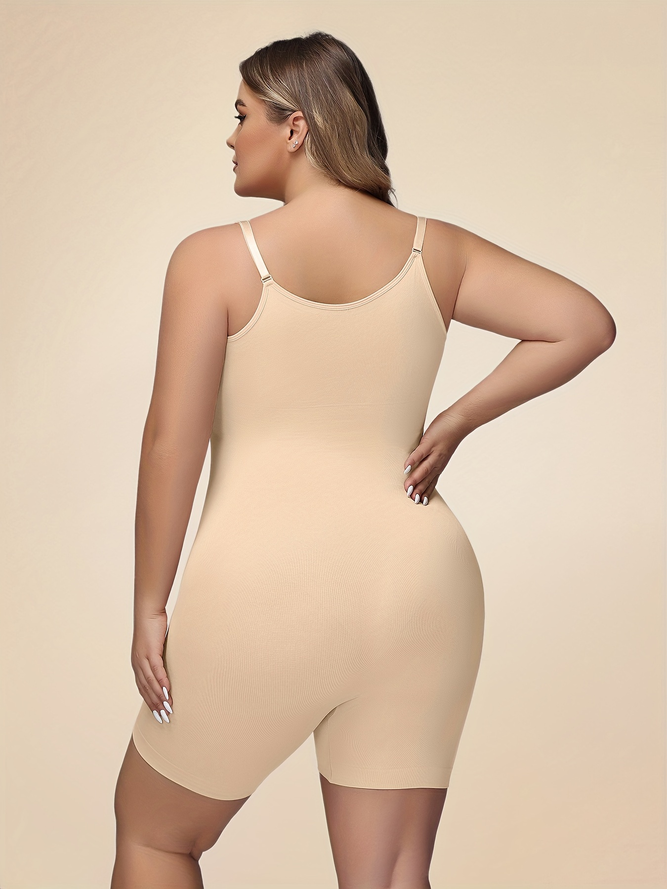 Women's Simple Shapewear Bodysuit, Plus Size Seamless Solid Butt Lifting  Slim Fit Lightweight Body Shaper