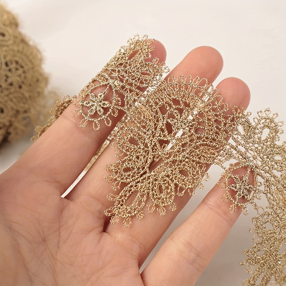 Image of 1 Golden Soluble Polyester Lace Embroidery Lace Clothing Skirt Trim Decorative Additions 5.5cm Wide