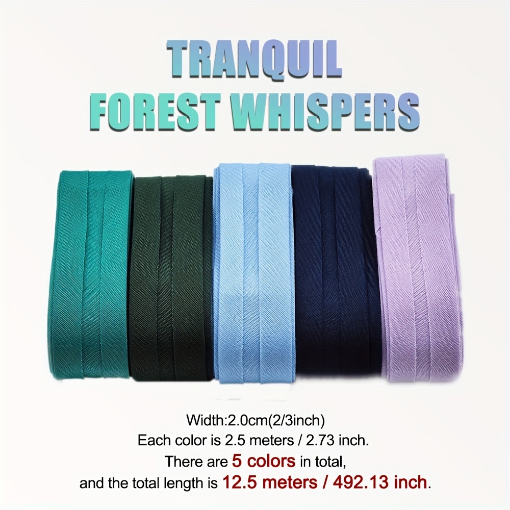E-shop 5 Rollen, 2/3 Zoll Breite × 13,6 Yard Länge, mattes Schlitzkanten-Bindungsband – Mehrfarbiger Rollkantenstoff für Bekleidungs- &