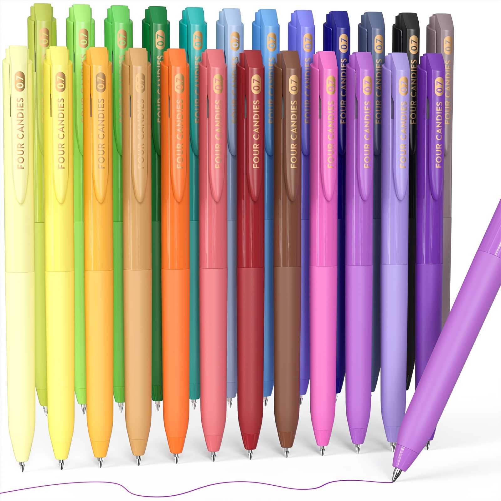 TEMU 4 Candies Quick-drying Colored Pen Set, Retractable Gel Pens In 12/24 Colors, 0.7mm Fine Tip, Suitable For Note-taking And Drawing, Designed For